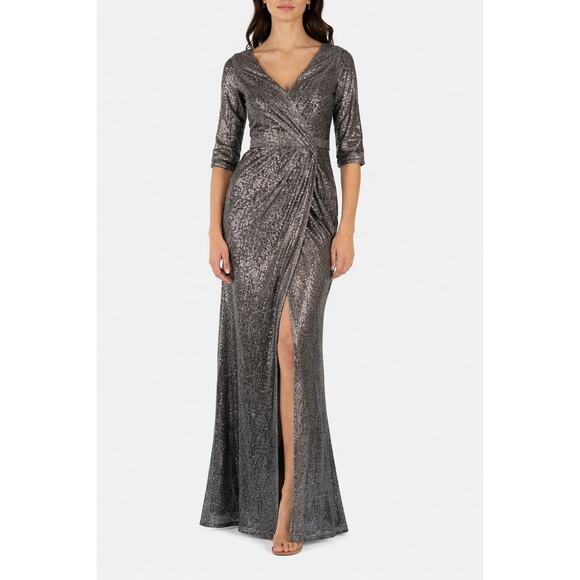 Rene Ruiz Evening Gown Sequin Dress Women sz 4 Pewter Shimmer Draped Formal NWT - Picture 2 of 8